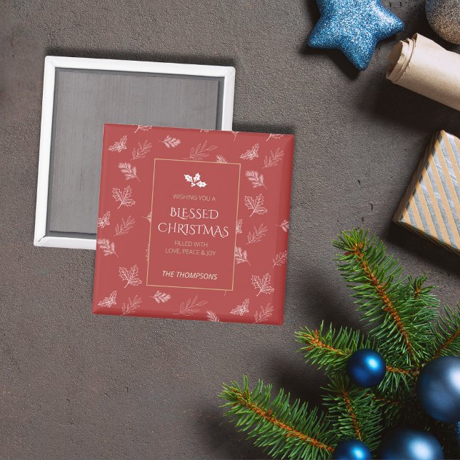 Elegante Gold Winter Blätter Rotes Weihnachten Magnet (Von Creator hochgeladen)