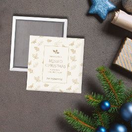 Elegante Gold Winter Blätter Weihnachten Magnet