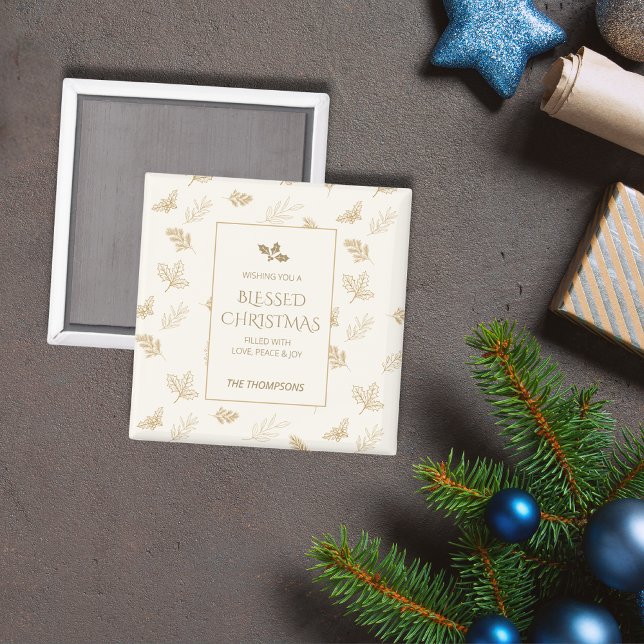 Elegante Gold Winter Blätter Weihnachten Magnet (Von Creator hochgeladen)