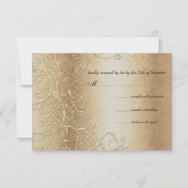 Elegante Gold Wirbel Black Schriftart Wedding RSVP (Vorderseite)
