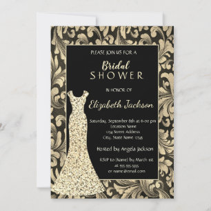 Elegante Gold-Wirbel, Glitzer Dress Brautparty Einladung