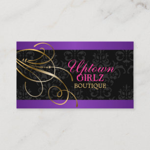 Elegante Gold-Wirbel und Black Damask Visitenkarte
