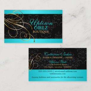 Elegante Gold-Wirbel und Black Damask Visitenkarte