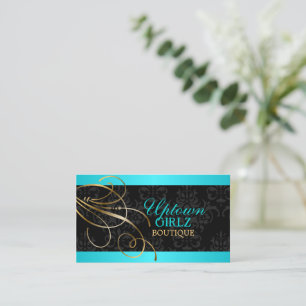 Elegante Gold-Wirbel und Black Damask Visitenkarte