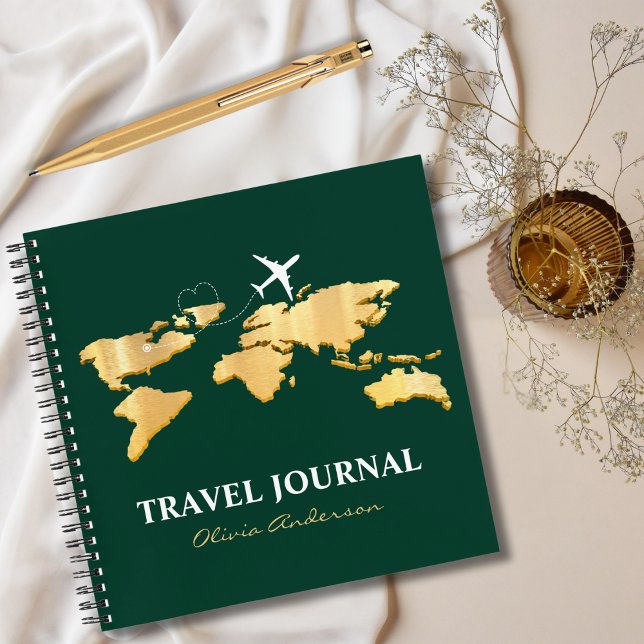 Elegante Gold World Map & Airplane, Travel Journal Notizbuch (Von Creator hochgeladen)