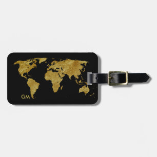Elegante Gold World Map Custom Monogram Gepäckanhänger