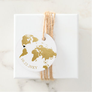 Elegante Gold World Map Gefälligungstags Geschenkanhänger