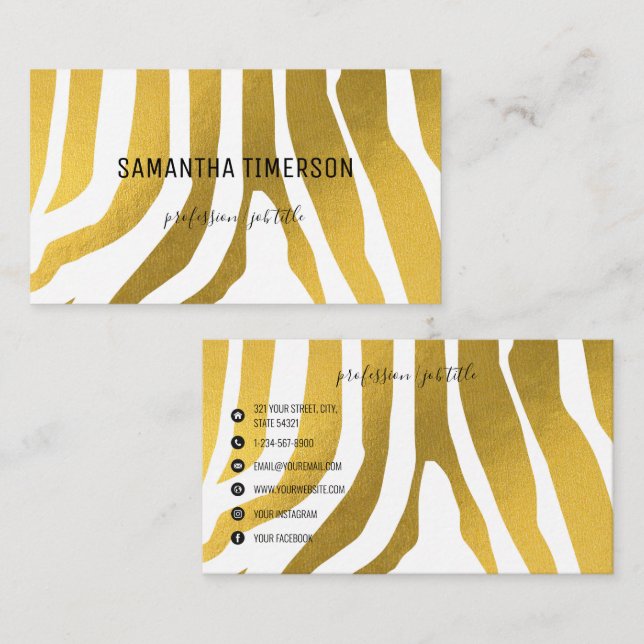 Elegante Gold Zebra Streifen Moderne Berufliche Visitenkarte (Vorne/Hinten)