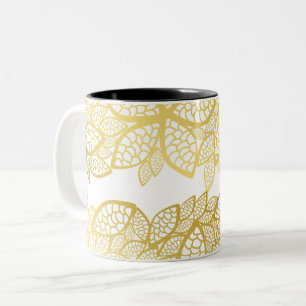 Elegante Goldblatt-Botanik-Muster-Tasse Zweifarbige Tasse