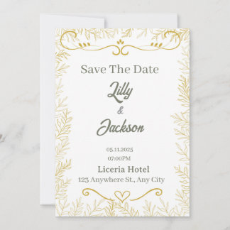 Elegante Goldblatt Save-the-Date-Karte | Moderne H Einladung