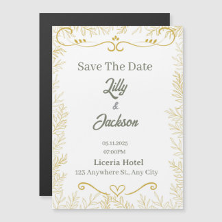 Elegante Goldblatt Save-the-Date-Karte | Moderne H Magneteinladung