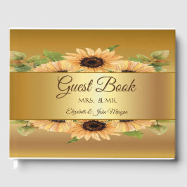 Elegante Goldblumen Hochzeit Gästebuch