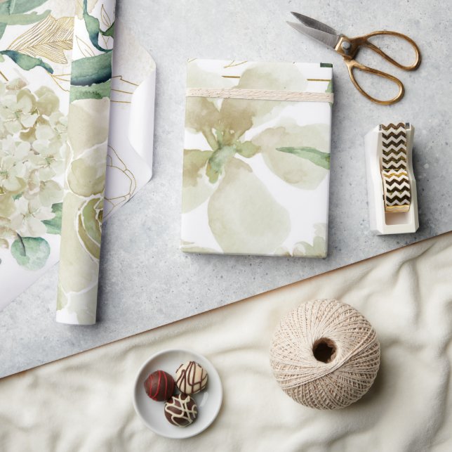 Elegante Goldbrasse Wasserfarbene Rose Vokal Erneu Geschenkpapier (Kunsthandwerk)