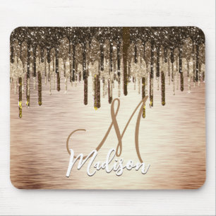 Elegante goldbraune Tropfen Glitzer Monogramm Mousepad