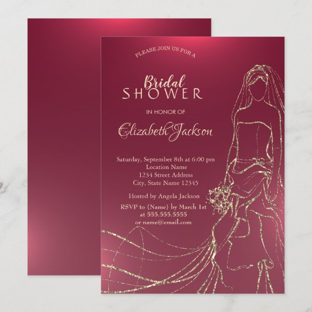 Elegante Goldbride, Brautparty Einladung (Vorne/Hinten)