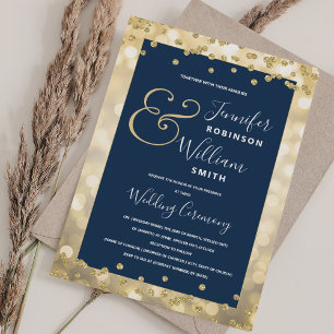 Elegante Goldchampagne-Marine-Blau-Hochzeit Einladung
