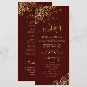 Elegante Goldcurls auf Auburn Brown Wedding Programm