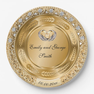 Elegante Golddecke für Hochzeiten Personalisiert Pappteller