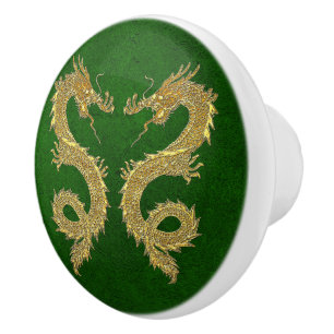 Elegante Golddrachen auf grünem Folien-Muster Keramikknauf