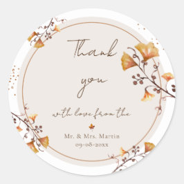 Elegante Golden Autumn Leaf Wedding Vielen Dank Runder Aufkleber
