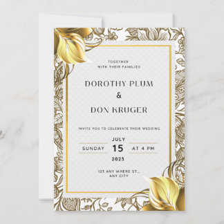 Elegante Golden Blume Hochzeit Einladungen
