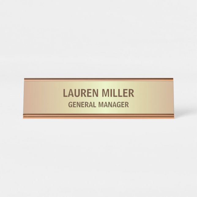 Elegante Golden Brown Name Plate Schreibtischnamensplakette (Vorderseite )