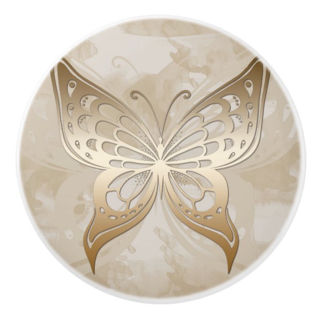 Elegante Golden Butterfly  Keramikknauf (Vorderseite)