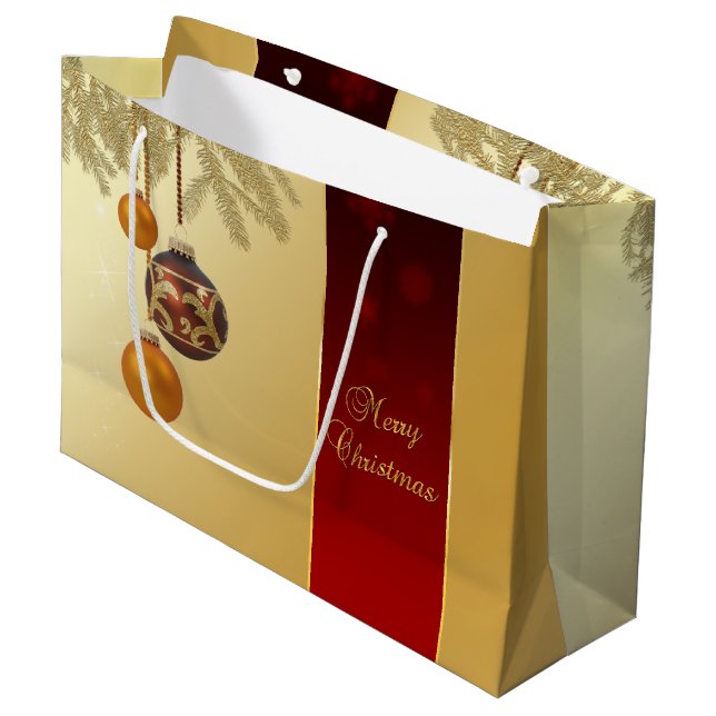 Elegante Golden Christmas Große Geschenktüte (Vorderseite Schrägansicht)