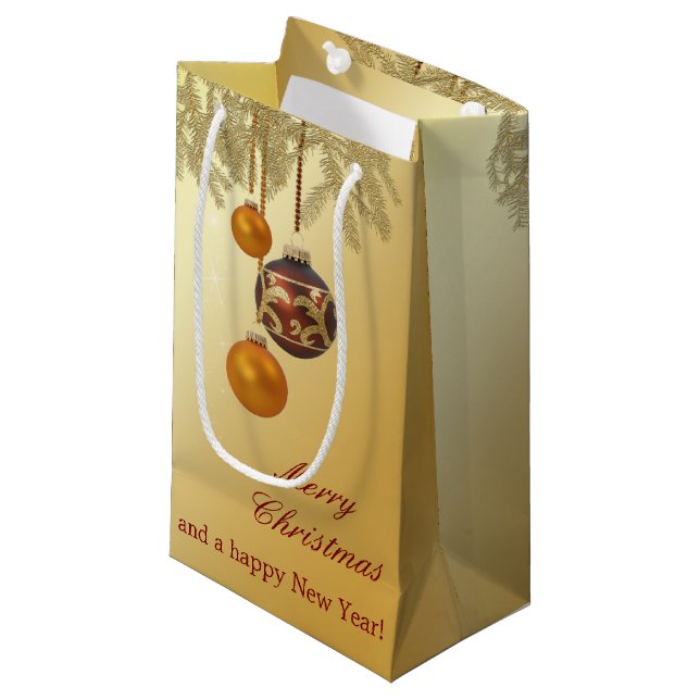 Elegante Golden Christmas Kleine Geschenktüte (Vorderseite Schrägansicht)