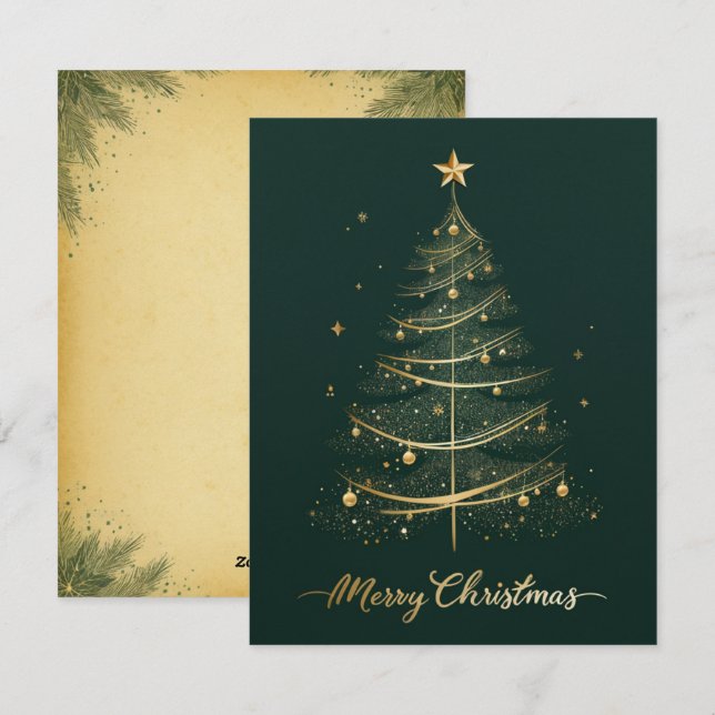 Elegante Golden Christmas Tree Grußkarte Feiertagskarte (Vorne/Hinten)