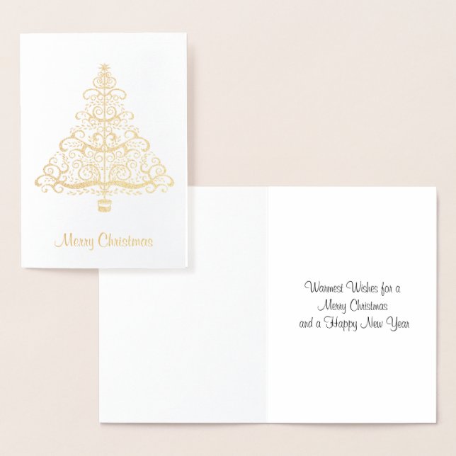 Elegante Golden Christmas Tree Grußkarte Folienkarte (Anzeige)