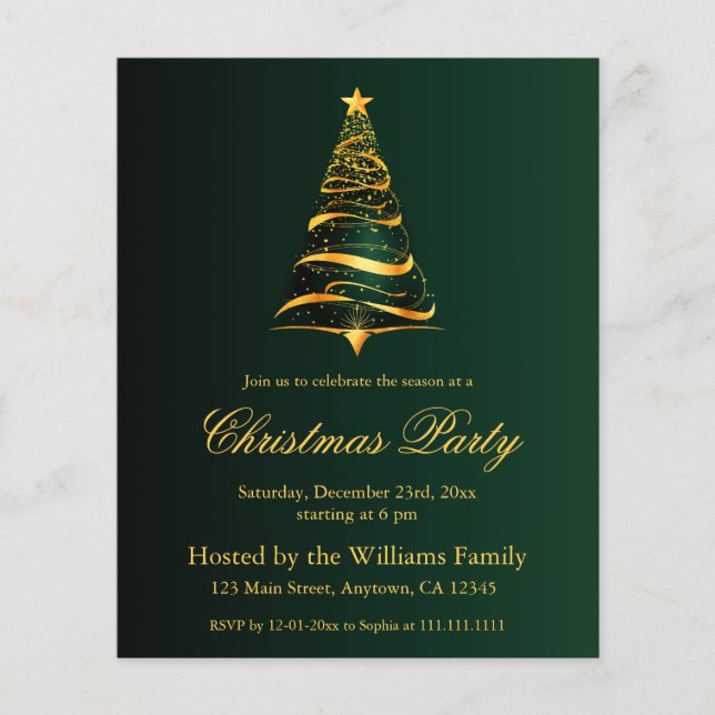 Elegante Golden Christmas Tree Party Budget Card (Vorderseite)