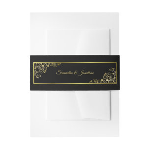 Elegante Golden Curls & Wirbel Black Wedding Einladungsbanderole