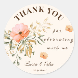 Elegante Golden Fall Blume Danke für Ihre Hochzeit Runder Aufkleber
