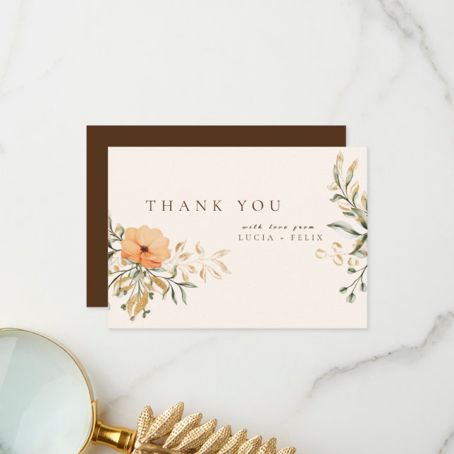 Elegante Golden Fall Blume Hochzeit Dankeschön Kar Dankeskarte (Vorderseite/Rückseite Beispiel)