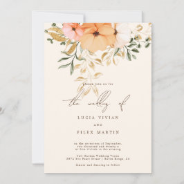 Elegante Golden Fall Blume Hochzeit Einladung