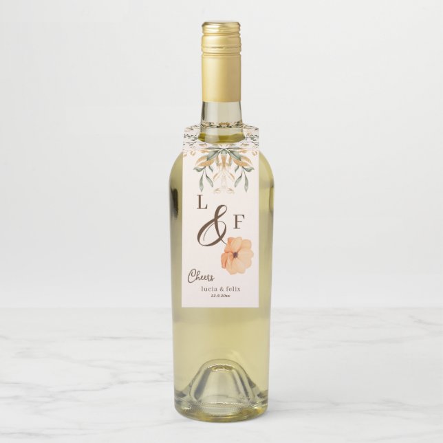 Elegante Golden Fall Blume Hochzeit Flaschenanhänger (Auf Flasche)