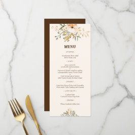 Elegante Golden Fall Blume Hochzeit Menükarte