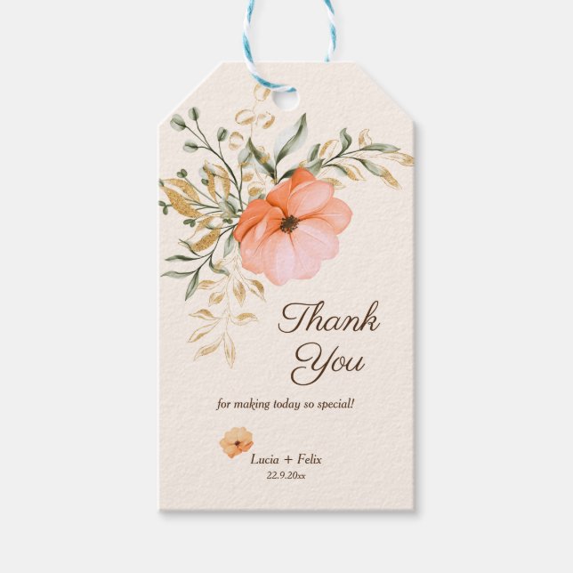 Elegante Golden Fall Blume Hochzeit Vielen Dank Geschenkanhänger (Vorderseite)