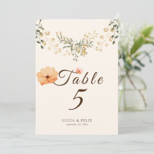 Elegante Golden Fall Blume Tischnummer Karte
