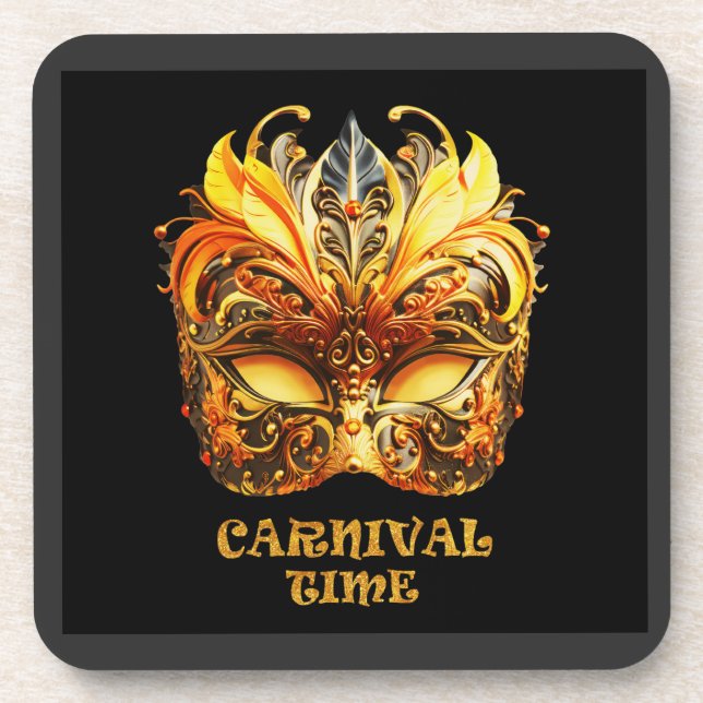 Elegante Golden Feathers Venezianisch Mask Getränkeuntersetzer (Vorderseite)