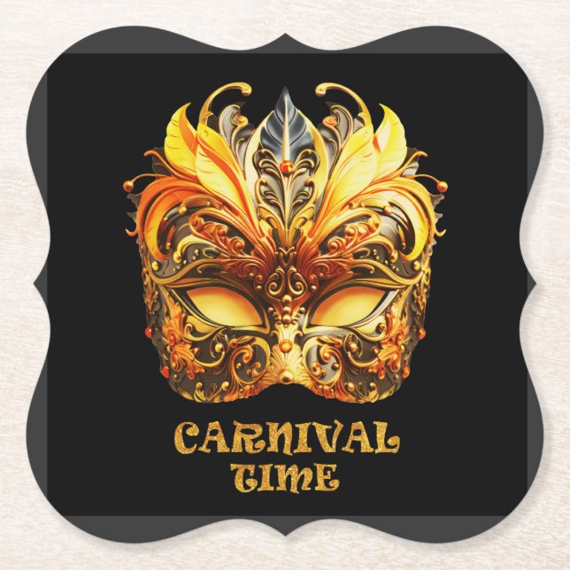 Elegante Golden Feathers Venezianisch Mask Untersetzer (Vorderseite)