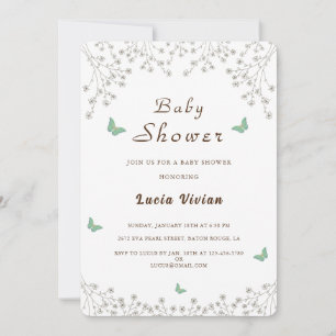 Elegante Golden Floral and Butterfly Baby Shower Einladung