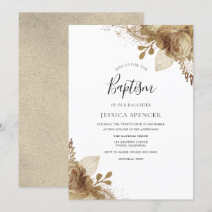Elegante Golden Floral Taufe Einladung