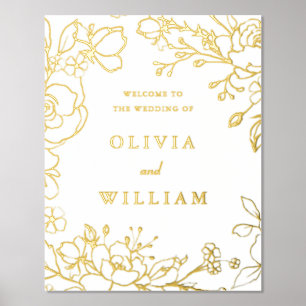 Elegante Golden Floral Wedding Zeremonie Willkomme Foliendrucke