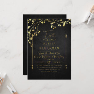 Elegante Golden Florales Rahmen Hochzeit Einladung