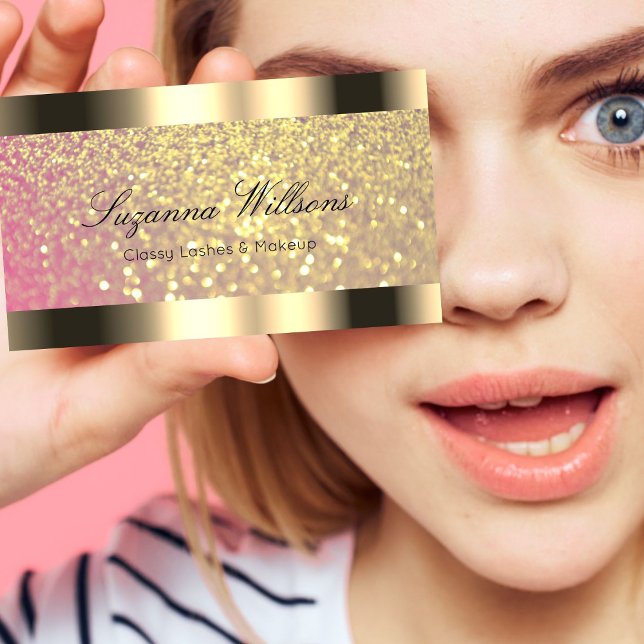Elegante Golden Glitzer Rosa Lilac und Goldgrenze Visitenkarte (Von Creator hochgeladen)