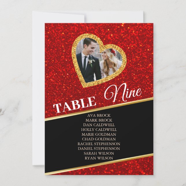 Elegante Golden Heart Foto Seating Chart Card Kart Einladung (Vorderseite)