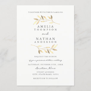 Elegante Golden Leaf Garden Hochzeit Einladung