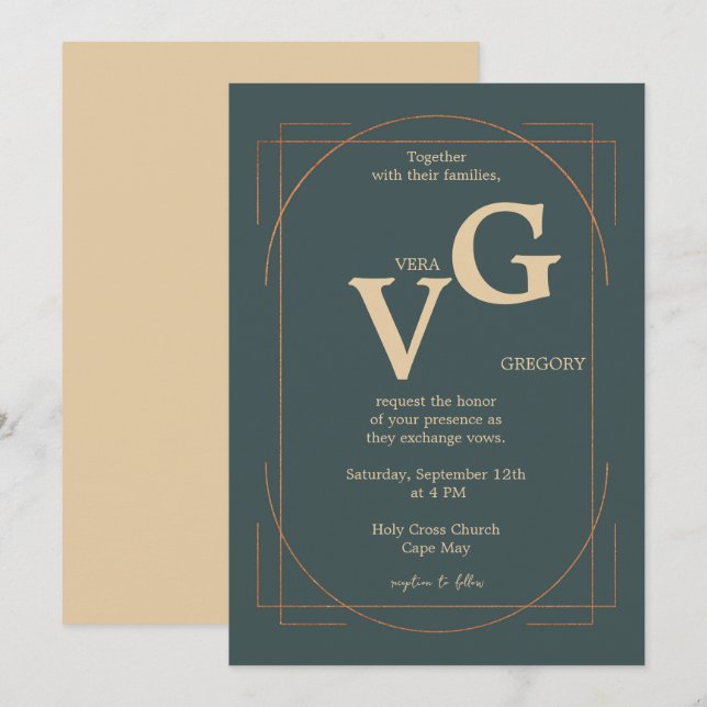 Elegante Golden Lines Moderne Luxuriöse Hochzeit Einladung (Vorne/Hinten)